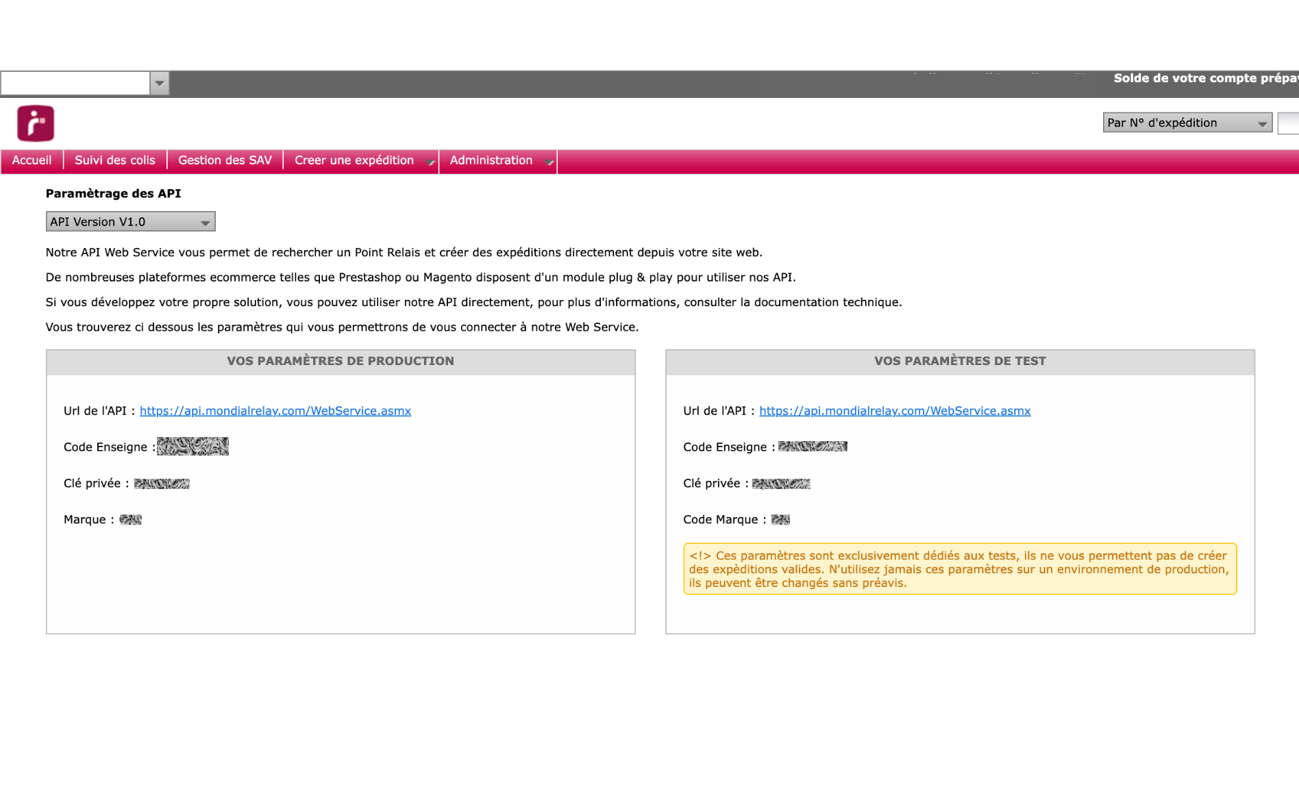 API1 credentials section