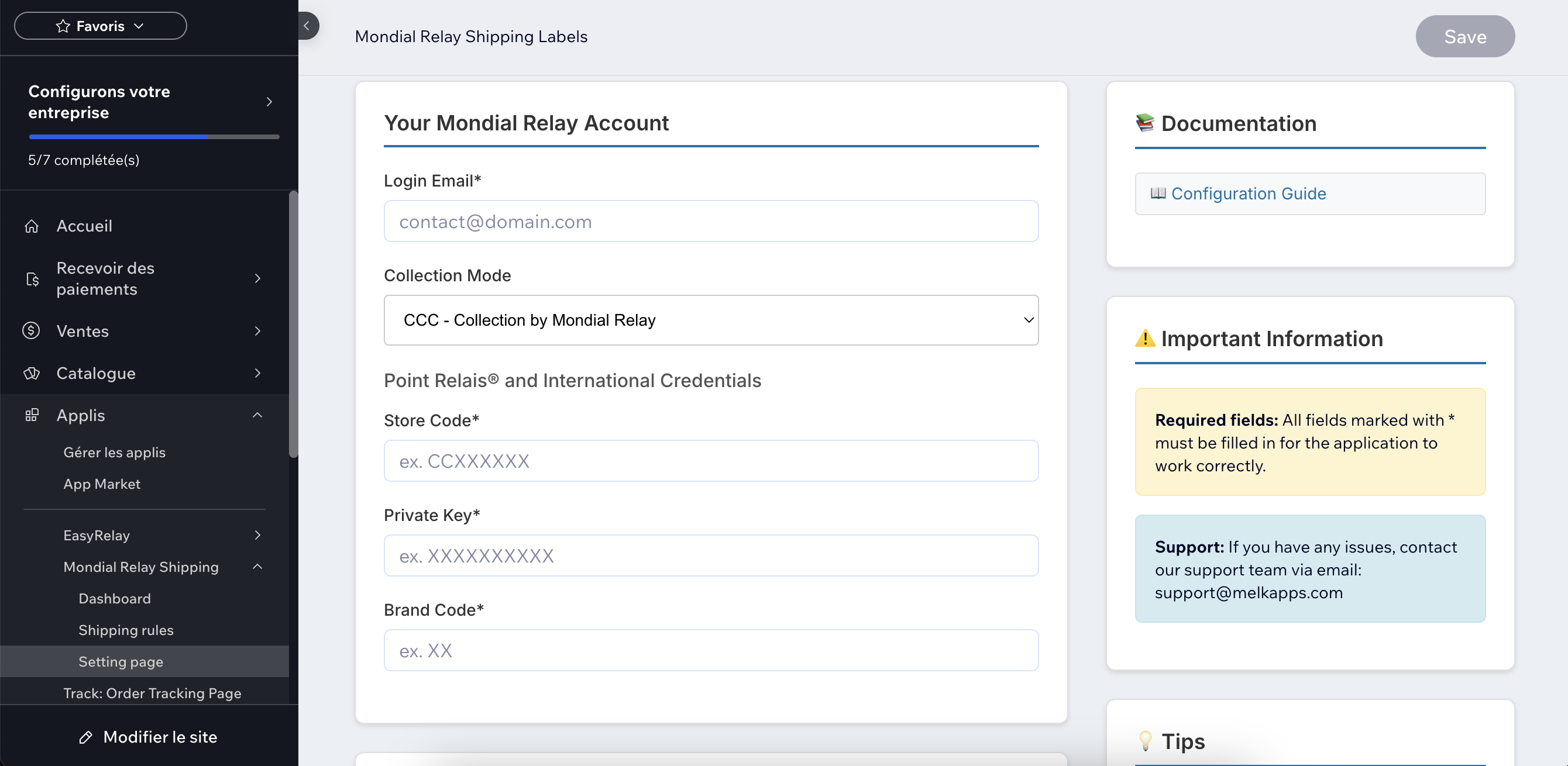 Point Relais credentials configuration