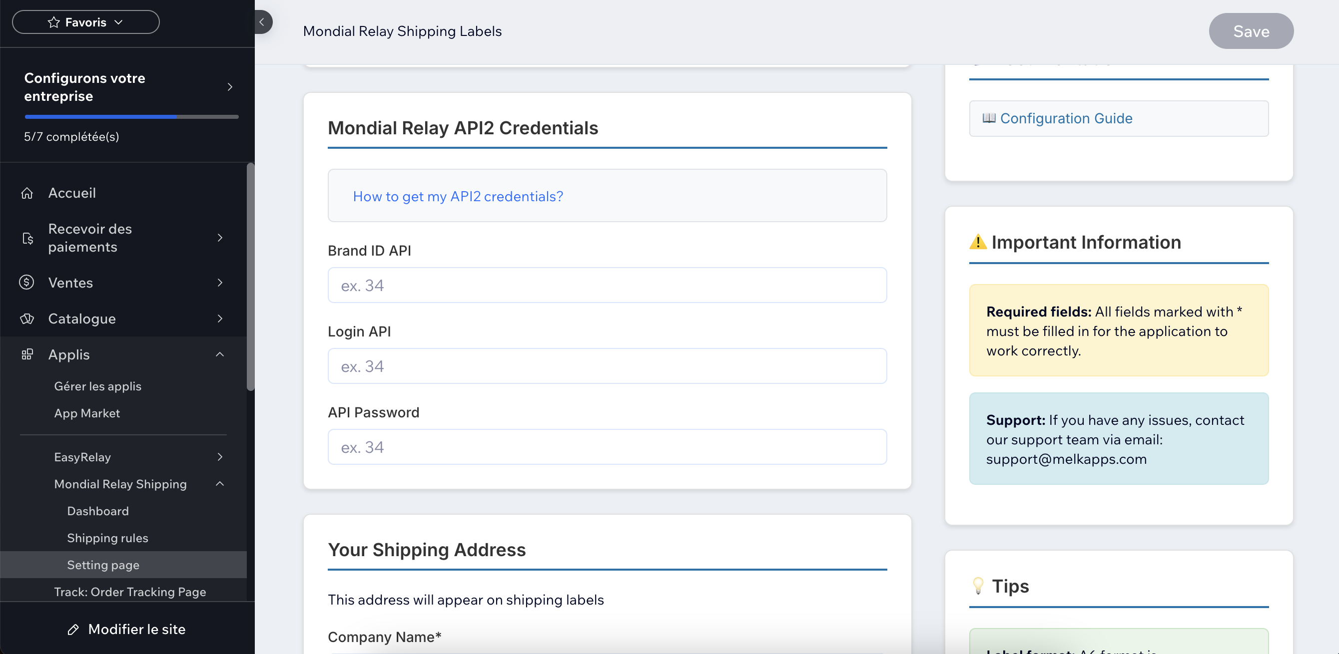 Point Relais credentials configuration